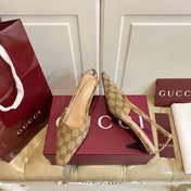 GUCCI 26S SLINGBACK 55 MM IN DARK BEIGE CANVAS