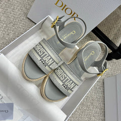 DWAY WEDGE SANDAL 25S 95MM IN GRAY EMBROIDERED COTTON RAFFIA SOLE