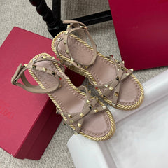 VLTN HIGH WEDGE STUDDED SANDALS 25S 100 MM IN SOFT ROSEWOOD BROWN CALFSKIN