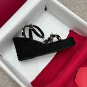 VLTN HIGH WEDGE STUDDED SANDALS 25S 100 MM IN BLACK CALFSKIN