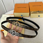 LV S-LOCK BELT 20 MM TAUPE BROWN MONOGRAM AND BLACK CALFSKIN GOLD HARDWARE