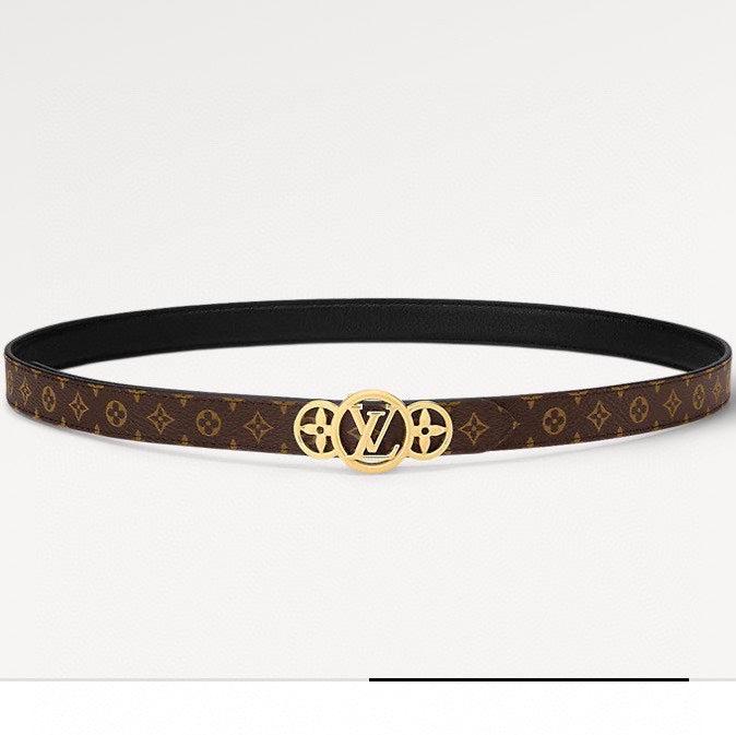 LV S-LOCK BELT 20 MM TAUPE BROWN MONOGRAM AND BLACK CALFSKIN GOLD HARDWARE