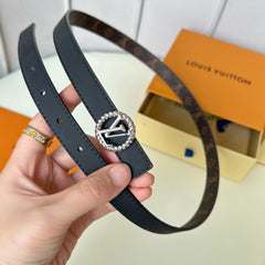 LV Circle Nautical 20mm Reversible Square End Tip Belt Silver Buckle Navy Blue Brown lambskin