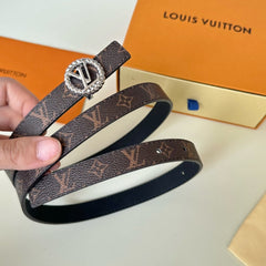 LV Circle Nautical 20mm Reversible Square End Tip Belt Silver Buckle Navy Blue Brown lambskin