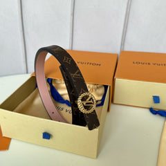 LV Circle Nautical 20mm Reversible Belt Gold Buckle Pink Brown Lambskin