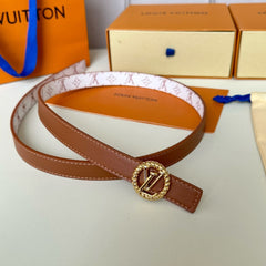 LV Circle Nautical 20mm Reversible Square End Tip Belt Gold Buckle Tan White lambskin