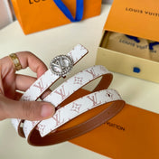 LV Circle Nautical 20mm Reversible Square End Tip Belt Silver Buckle Tan White lambskin