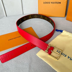 LV BLOOM 30MM BELT IN ROSE RED CALFSKIN GOLD HARDWARE