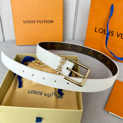 LV Bloom 30mm Belt Gold Buckle White Brown Leather
