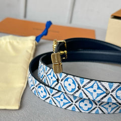 PRETTY LV 20MM REVERSIBLE BELT WHITE AND BLUE CALFSKIN GOLD HARDWARE
