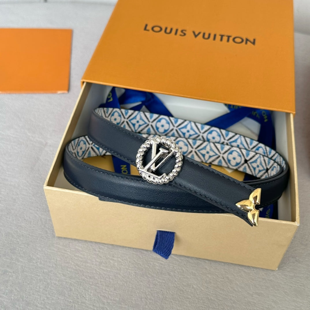 PRETTY LV 20MM REVERSIBLE BELT WHITE AND BLUE CALFSKIN SILVER MIX GOLD HARDWARE