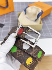 LV Bloom 30mm Mutilcolor Belt Silver Buckle Black Brown Leather