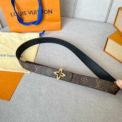 LV Flowergram 30mm Reversible Belt Gold Buckle Black Brown Leather