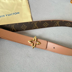 LV Flowergram 30mm Reversible Belt Gold Buckle Beige Brown Leather