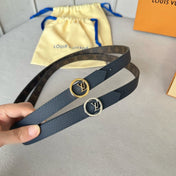 LV Circle 20mm Reversible Belt Gold Buckle Black Brown Leather
