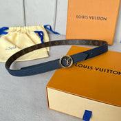 LV Circle 20mm Reversible Belt Gold Buckle Black Brown Leather