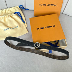 LV Circle 20mm Reversible Belt Silver Buckle Black Brown Leather