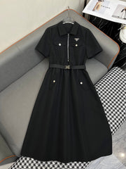 SHIRT DRESS WITH ZIP-UP COLLAR AND BELT