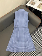 SLEEVELESS CHECKED DRESS WITH MATCHING BELT