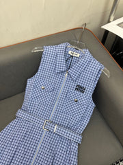 SLEEVELESS CHECKED DRESS WITH MATCHING BELT