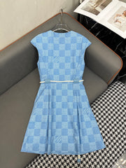 LV FRONT ZIP SLEEVELESS DRESS BLUE 25S IN POLYESTER 266638