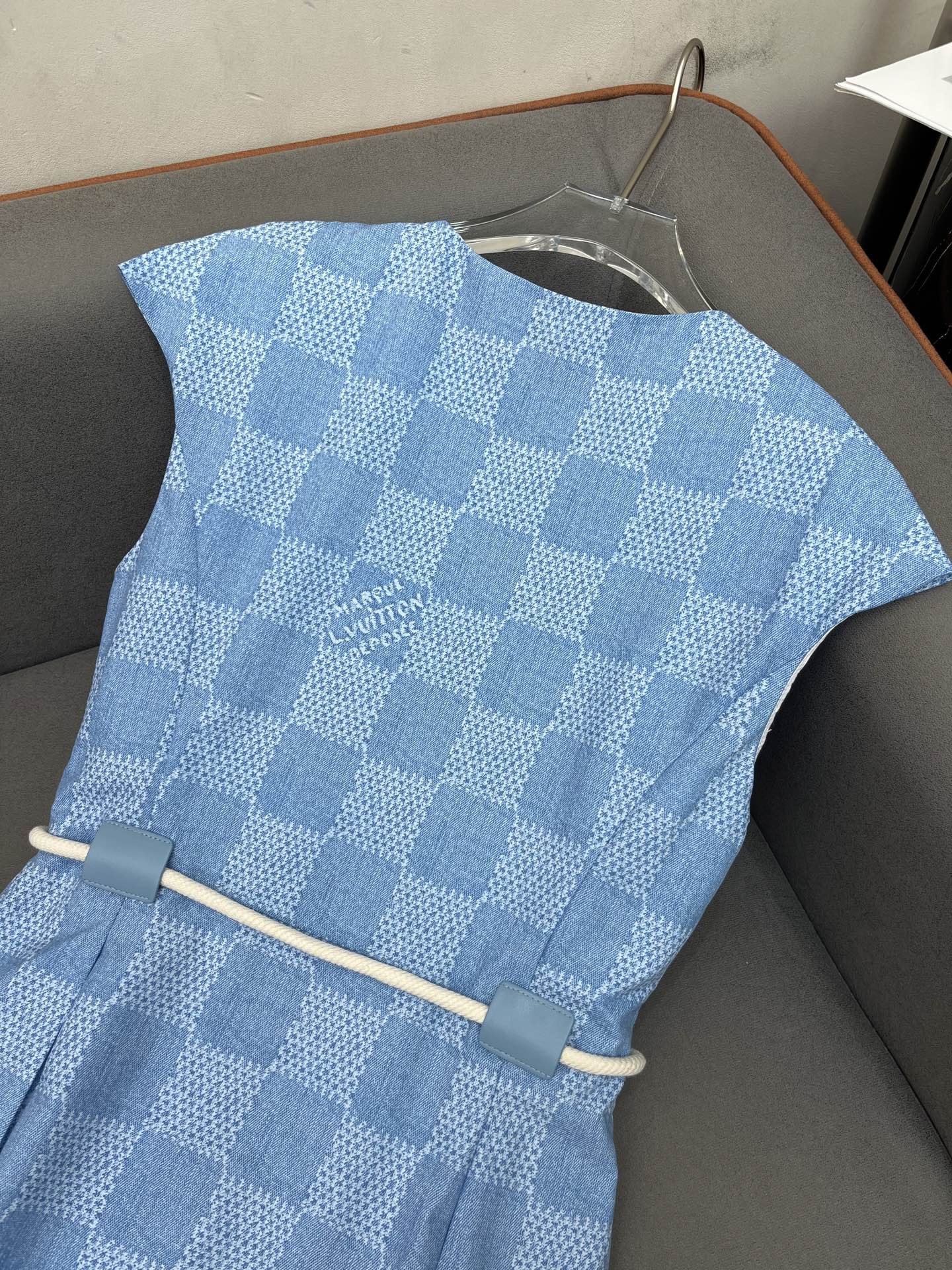 LV FRONT ZIP SLEEVELESS DRESS BLUE 25S IN POLYESTER 266638