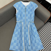 LV FRONT ZIP SLEEVELESS DRESS BLUE 25S IN POLYESTER 266638