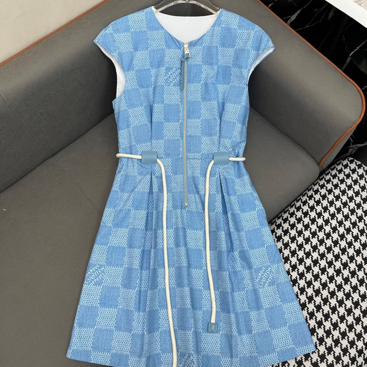 LV FRONT ZIP SLEEVELESS DRESS BLUE 25S IN POLYESTER 266638