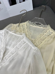 DIOR NEW DESIGN V-NECK LACE BLOUSE WITH PUFF SLEEVES