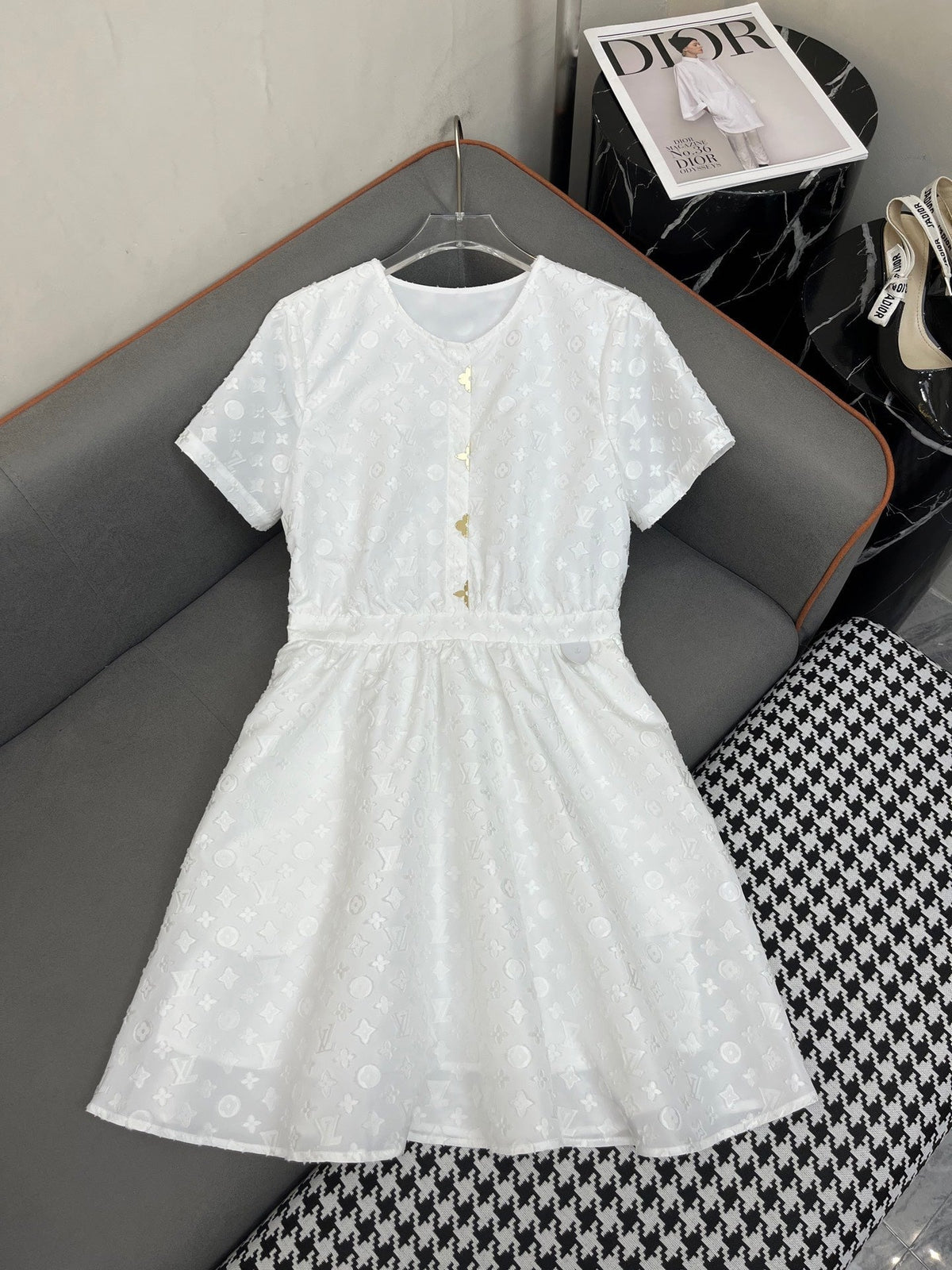 WHITE EMBOSSED LOGO DRESS