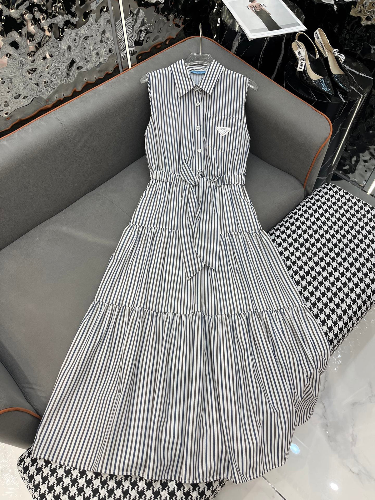 SLEEVELESS STRIPED SHIRT DRESS