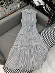 SLEEVELESS STRIPED SHIRT DRESS