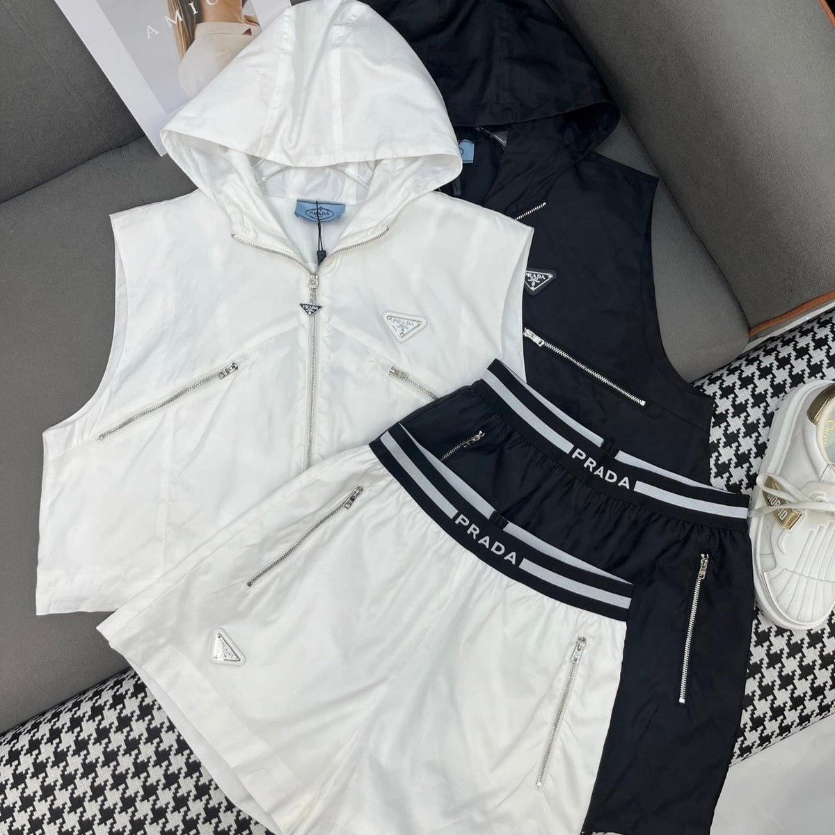 SLEEVELESS HOODIE AND SHORTS JACQUARD FABRIC 266715