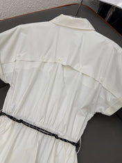 MM LONG DRESS IN WHITE TEXTURED FABRIC WITH BELT