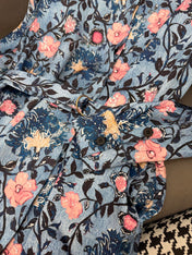 LV LONG-SLEEVE FLORAL PRINT SHIRT DRESS IN BLUE