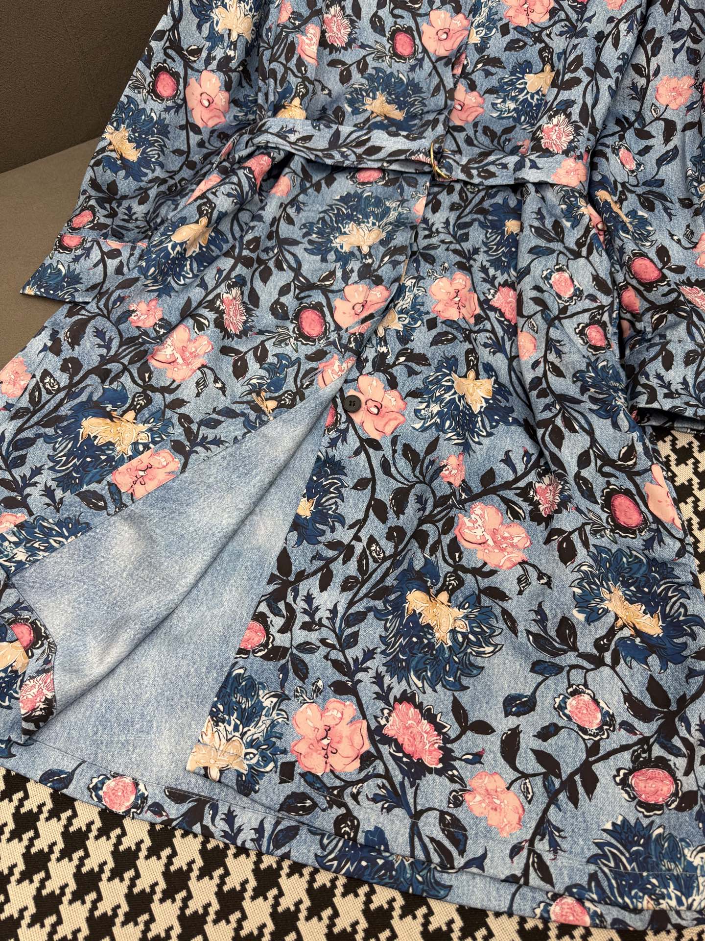 LV LONG-SLEEVE FLORAL PRINT SHIRT DRESS IN BLUE