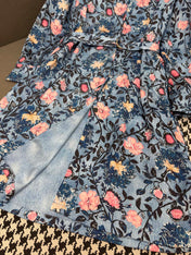 LV LONG-SLEEVE FLORAL PRINT SHIRT DRESS IN BLUE