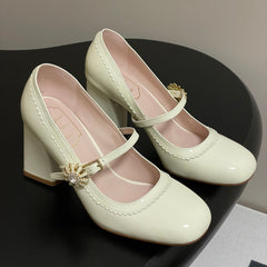 TRÈS VIVIER MARY JANE PUMPS 85MM IN CREAM GLOSSY CALFSKIN