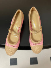 HIGH BALLET MARY JANE 50MM IN NATURAL BEIGE AND PINK RAFFIA