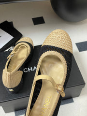 HIGH BALLET MARY JANE 50MM IN NATURAL BEIGE AND BLACK RAFFIA