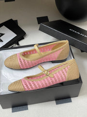 BALLET MARY JANE 10MM IN NATURAL BEIGE AND PINK RAFFIA