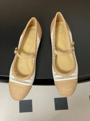 BALLERINAS IN WHITE MIX PEANUT BROWN RAFFIA
