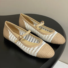 BALLERINAS IN WHITE MIX PEANUT BROWN RAFFIA