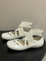 DIOR STRETCH BALLET FLATS 25S IN CREAM WHITE LAMBSKIN WITH CROSSED STRAPS
