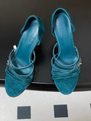 HM 25S HIGH-HEEL SANDAL 105 MM IN DARK BLUE SUEDE