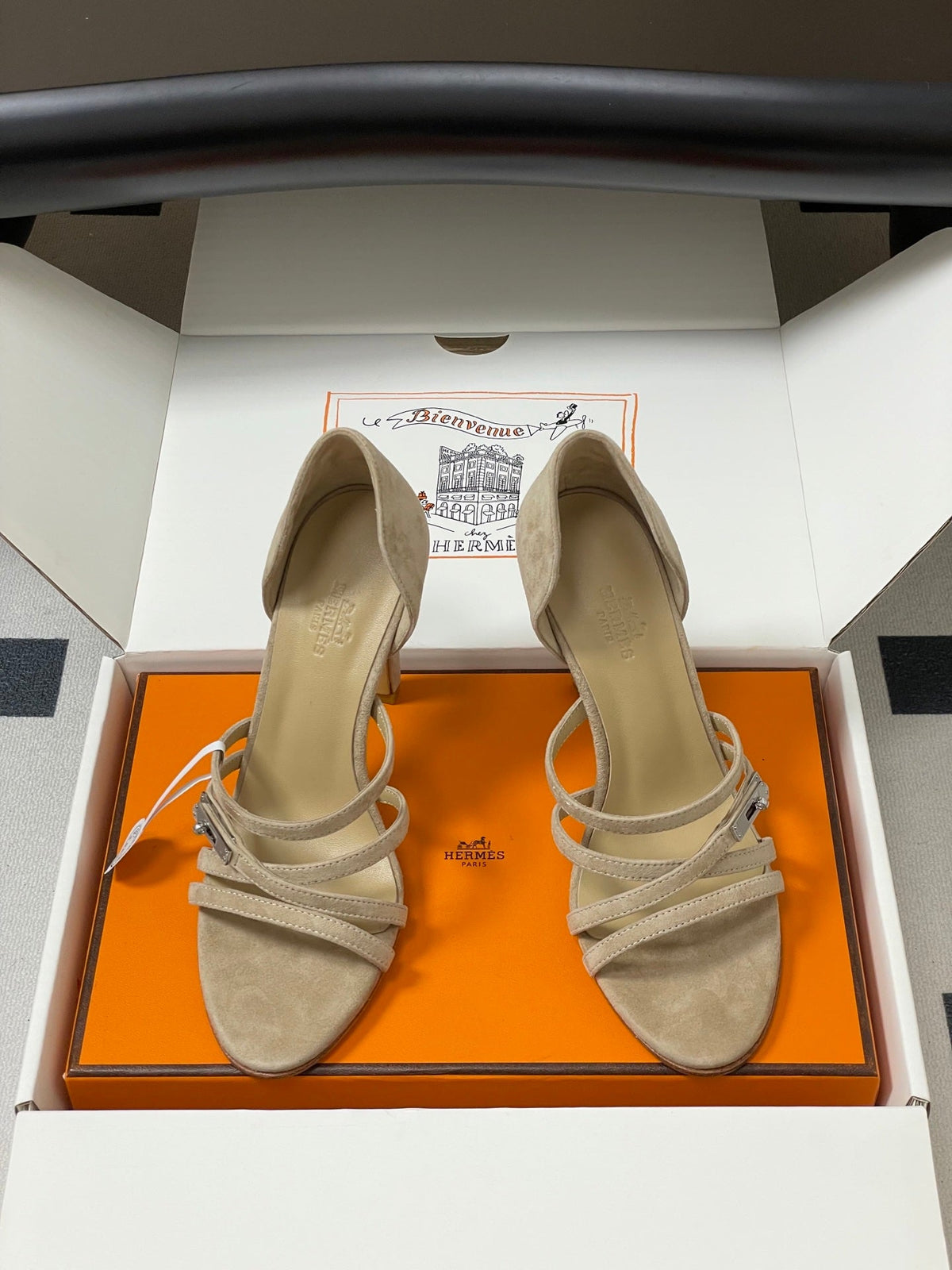 HM 25S HIGH-HEEL SANDAL 105 MM IN BEIGE SUEDE