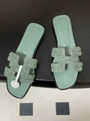 HM 25S ORAN SANDAL IN DUSTY MOSS GREEN SUEDE AND LAMBSKIN