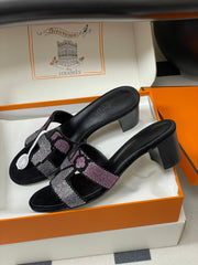 HM 25S ORAN HIGH‑HEEL SANDAL 50 MM IN BLACK LAMBSKIN WITH WHITE MIX PINK STONE DETAILS