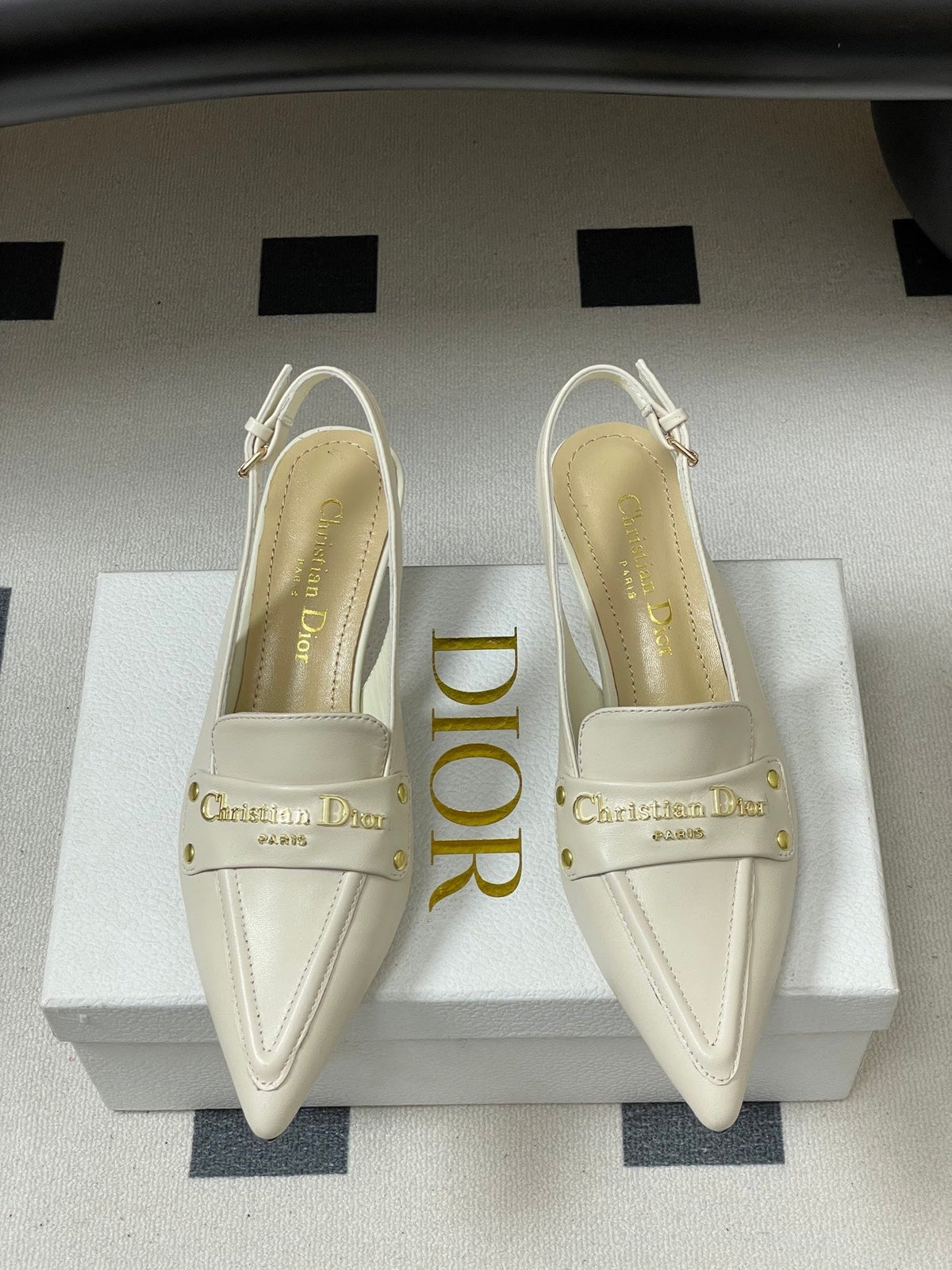 DIOR 25S BOY SLINGBACK HIGH HEELS 50 MM IN WHITE LAMBSKIN
