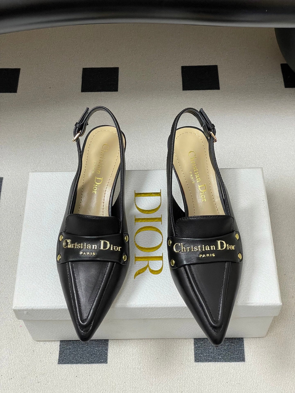 DIOR 25S BOY SLINGBACK HIGH HEELS 50 MM IN BLACK LAMBSKIN